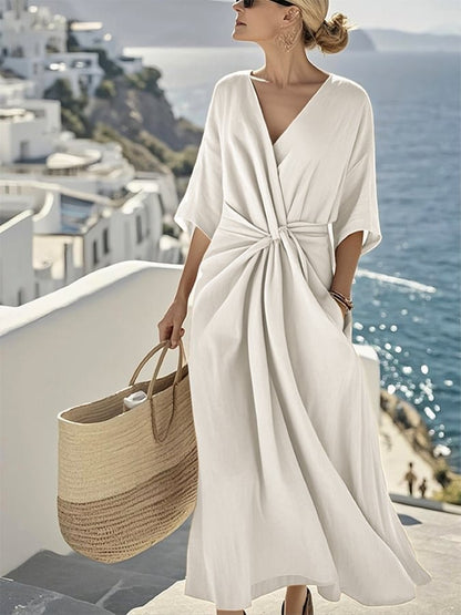 Women's Short-sleeved Pleated Large Swing Dress