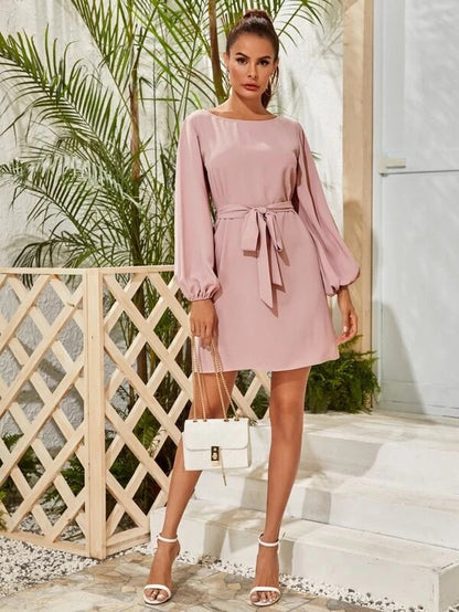 Pure Color Slim Hedging High Waist Dress