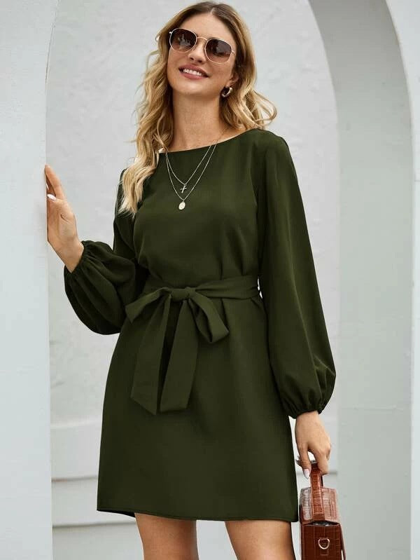 Pure Color Slim Hedging High Waist Dress
