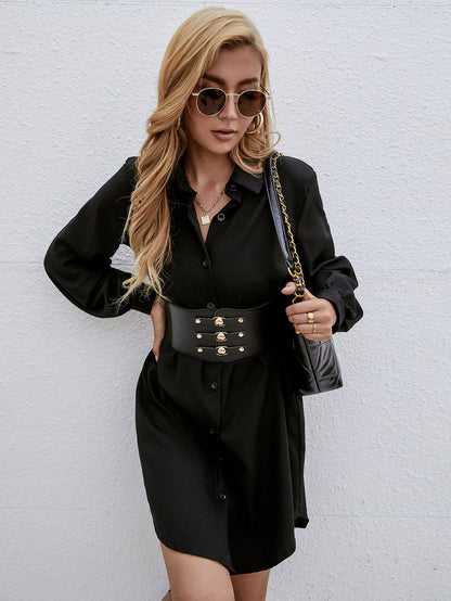Robe chemise ceinturée à manches longues