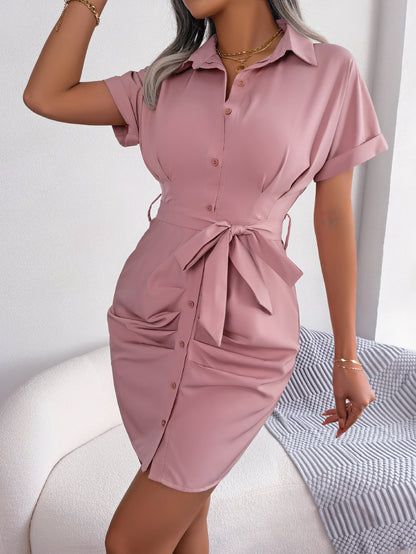 Robe chemise courte bordeaux ceinturée
