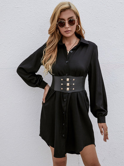 Robe chemise ceinturée à manches longues