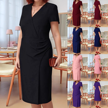 Robe midi violette drapée à col croisé