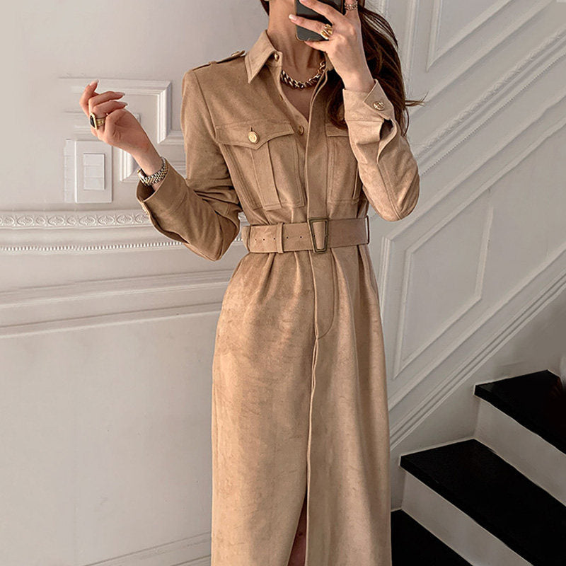 Long Tooling-style Jumpsuit With Lace-up Waist And Thin Pockets