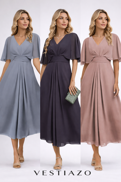 Robe Longue Fluide  Manches Papillon