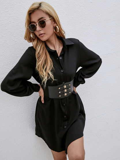 Robe chemise ceinturée à manches longues
