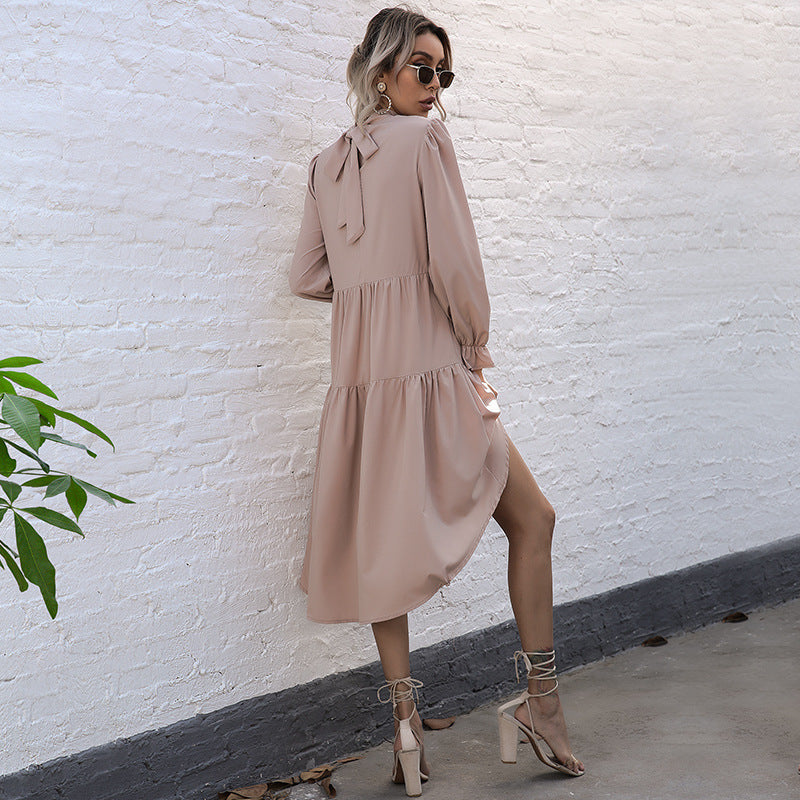 Women's Solid Color Long Sleeve Fishtail Dress