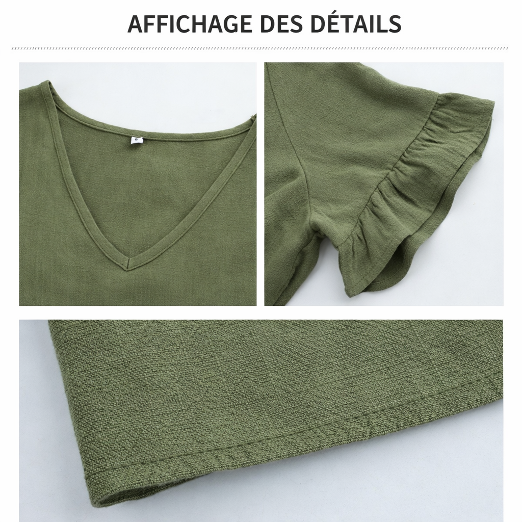 Robe longue jaune à col V et manches volantées