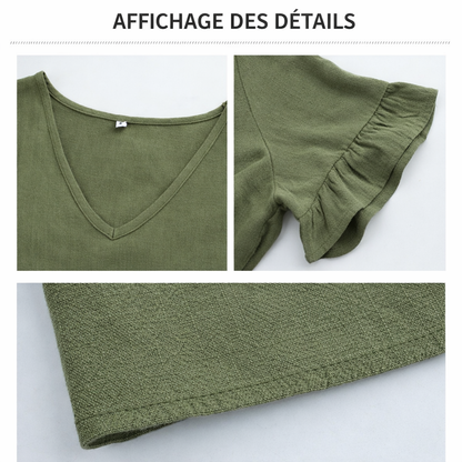 Robe longue jaune à col V et manches volantées