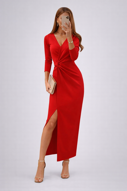 Robe longue drapée à col V