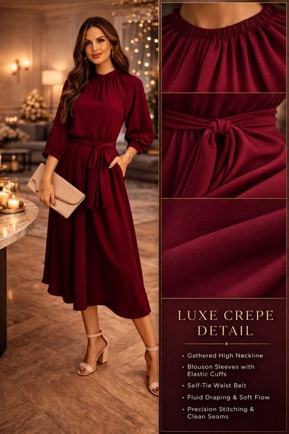 Robe Bordeaux Fluide Ceinturée