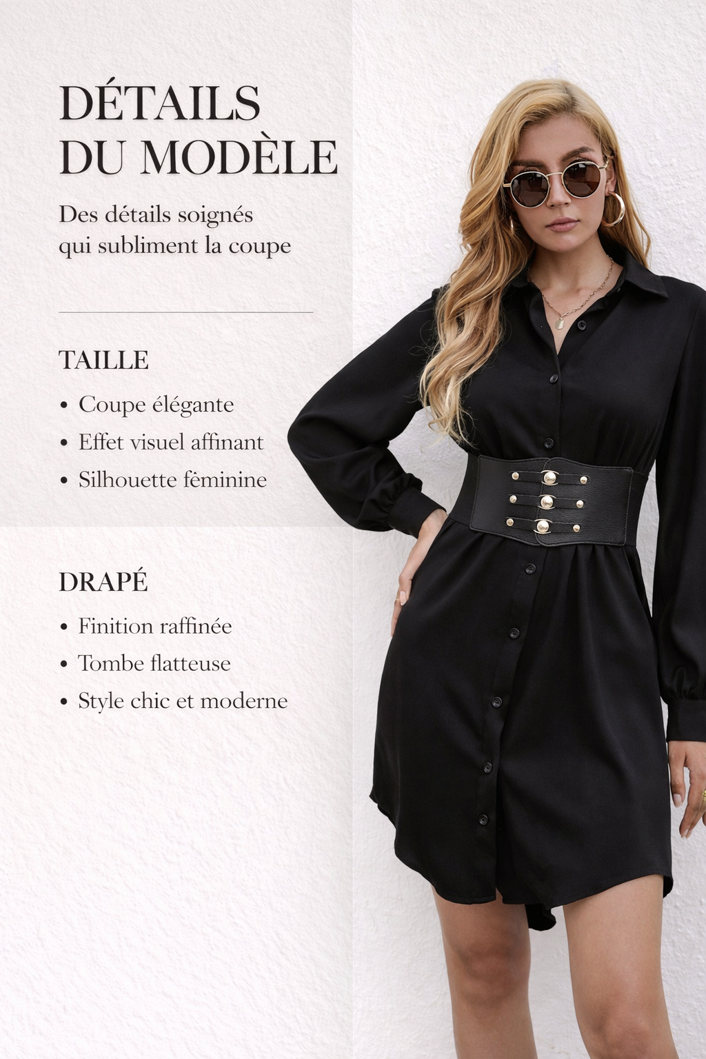 Robe chemise ceinturée à manches longues