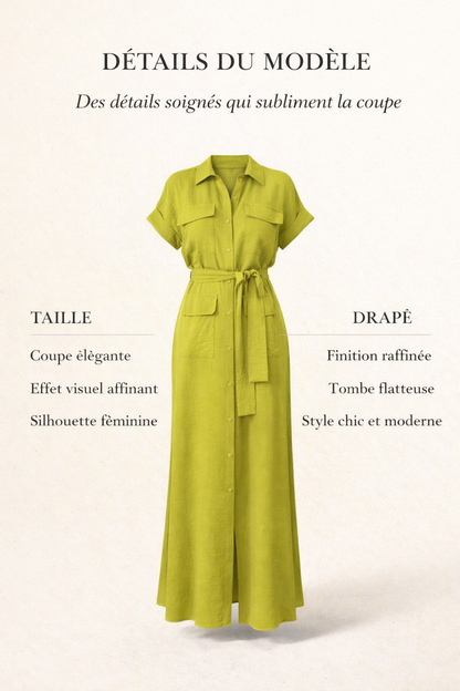 Robe chemise midi kaki à ceinture nouée