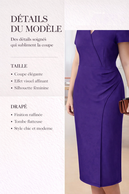 Robe midi violette drapée à col croisé
