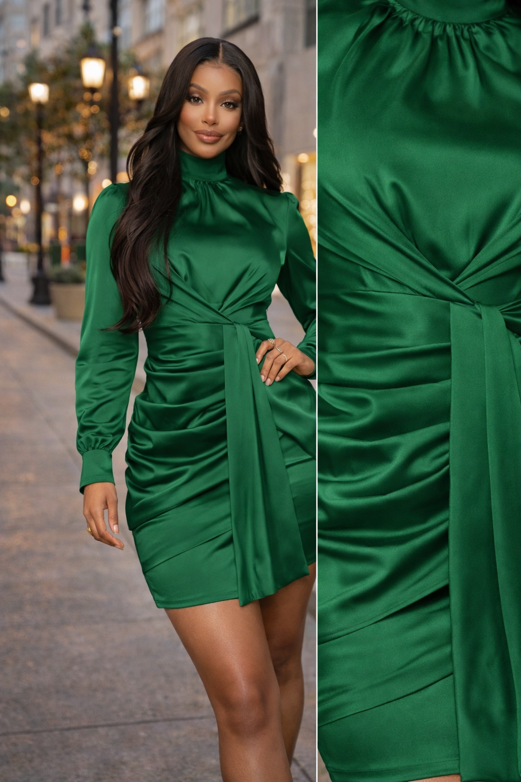 Robe rouge Satinée Ceinturée