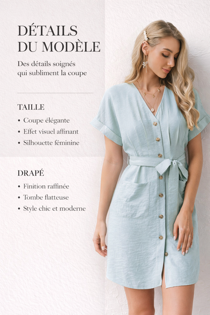 Robe courte boutonnée à ceinture nouée