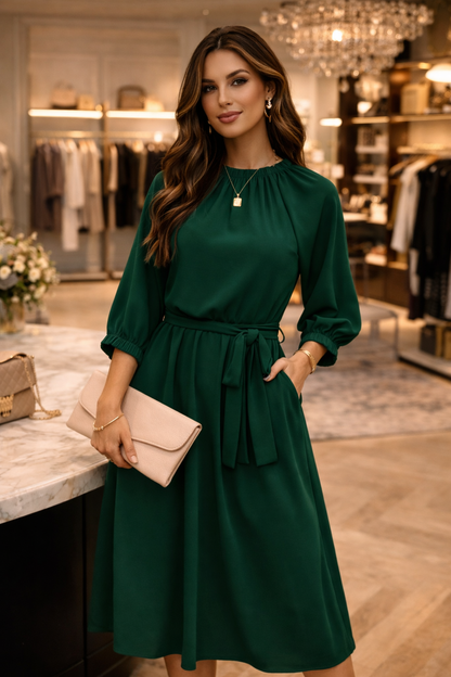 Robe Bordeaux Fluide Ceinturée