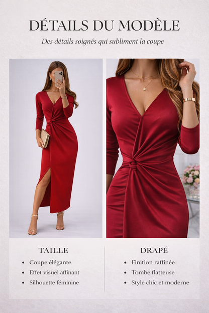 Robe longue drapée à col V