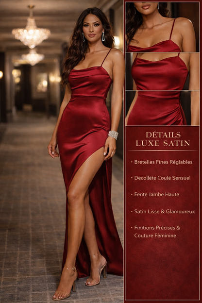 Robe Champagne Satinée à Fente
