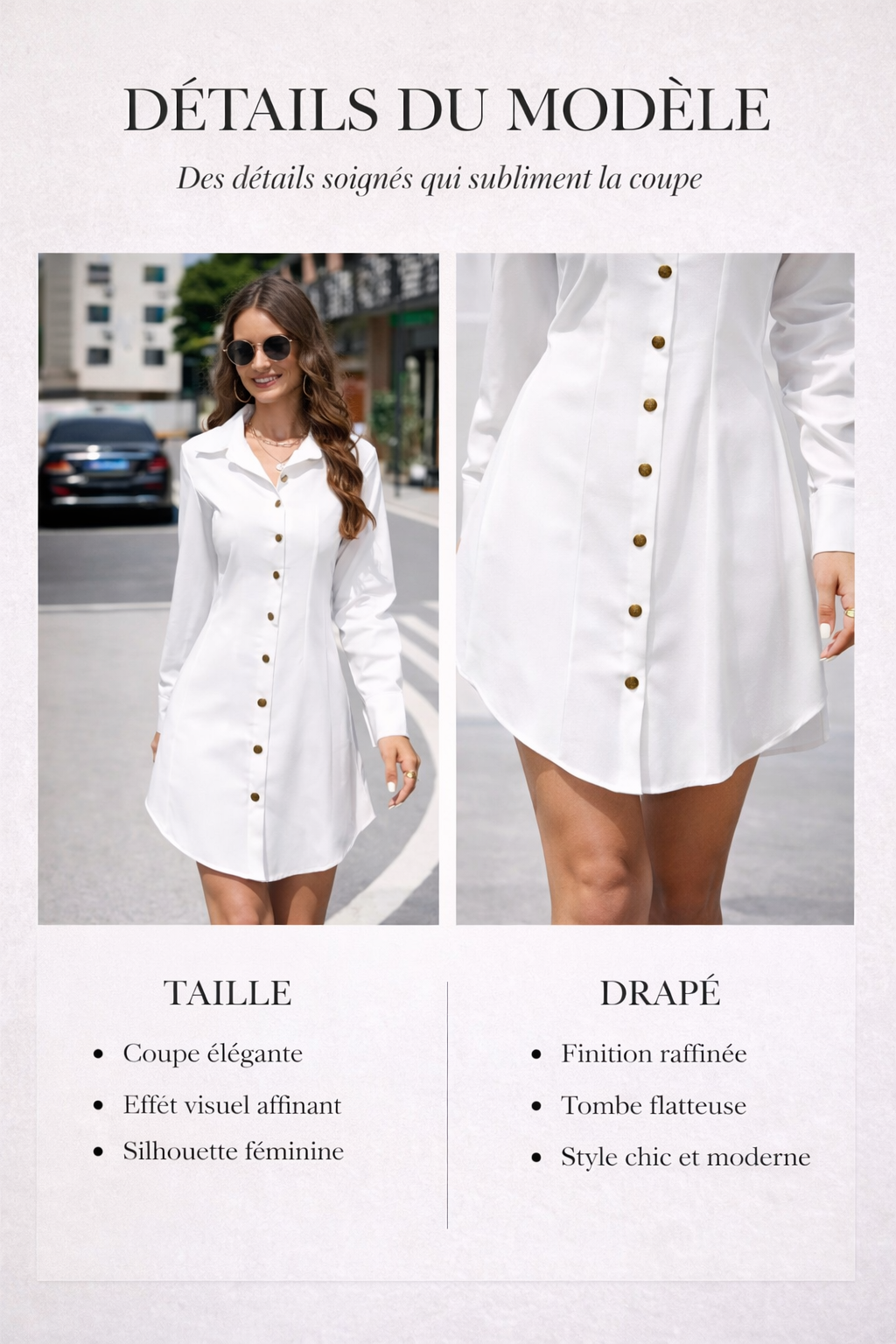 Robe chemise courte noire à manches longues