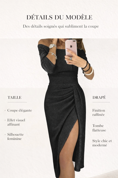 Robe brillante rouge à épaules dénudées