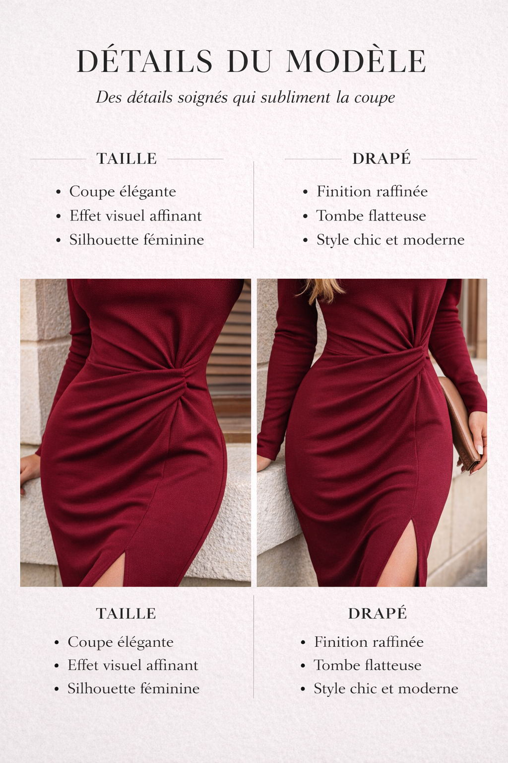 Robe midi bleue drapée à manches longues