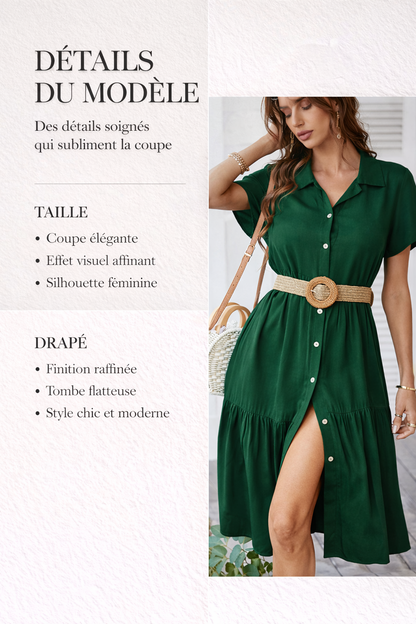 Robe midi boutonnée à ceinture tressée