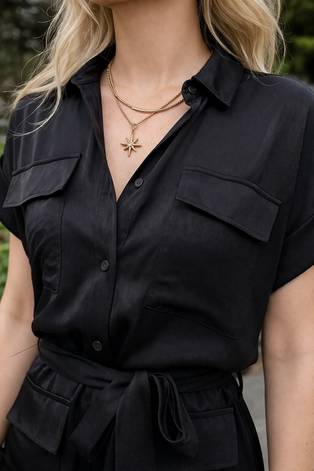 Robe chemise midi kaki à ceinture nouée