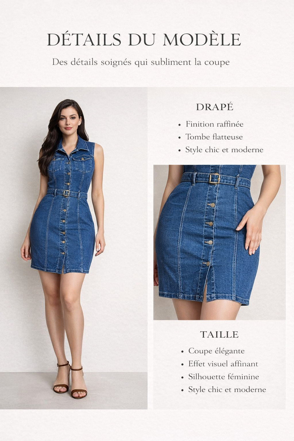 Robe en denim bleu moyen