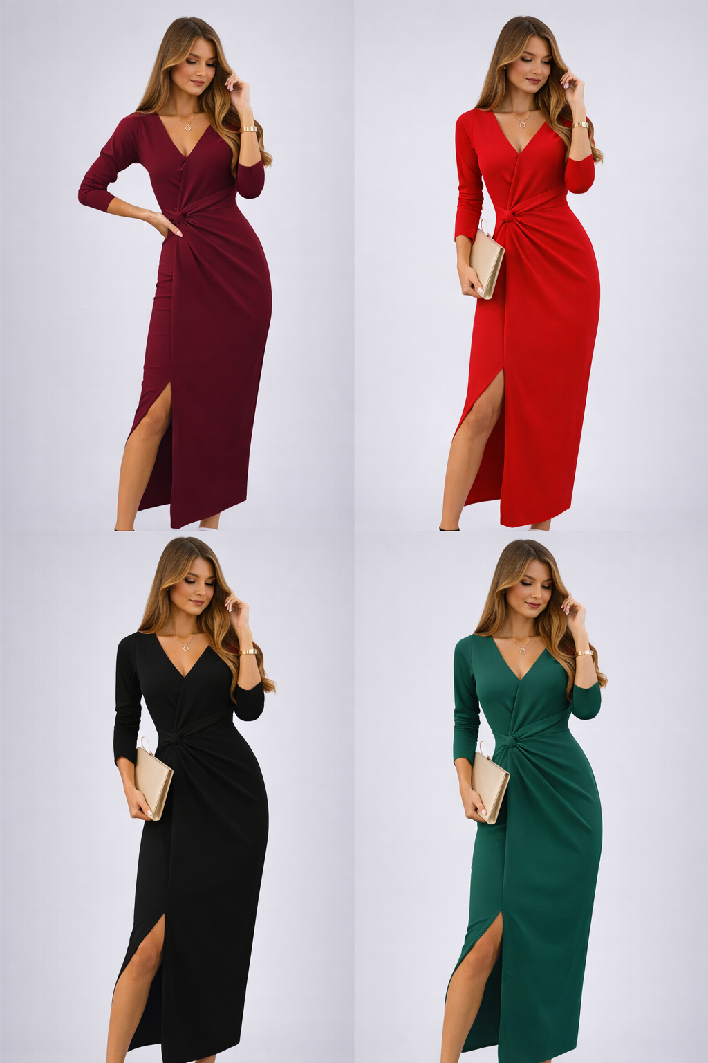 Robe longue drapée à col V